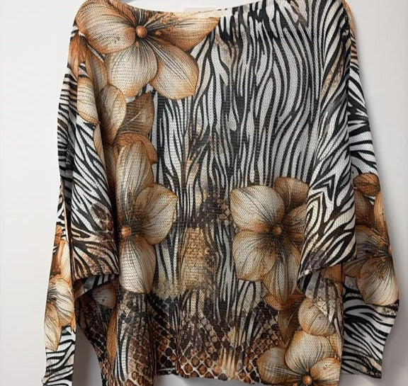 VI347 Multicolor Zebra Floral Printed Sweater