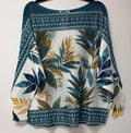 VI637 Teal Tropical Leaf Printed Sweater