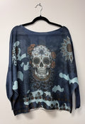 VI353 Navy Sugar Skull Printed Sweater