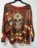 VI354 Rust Sugar Skull Printed Sweater