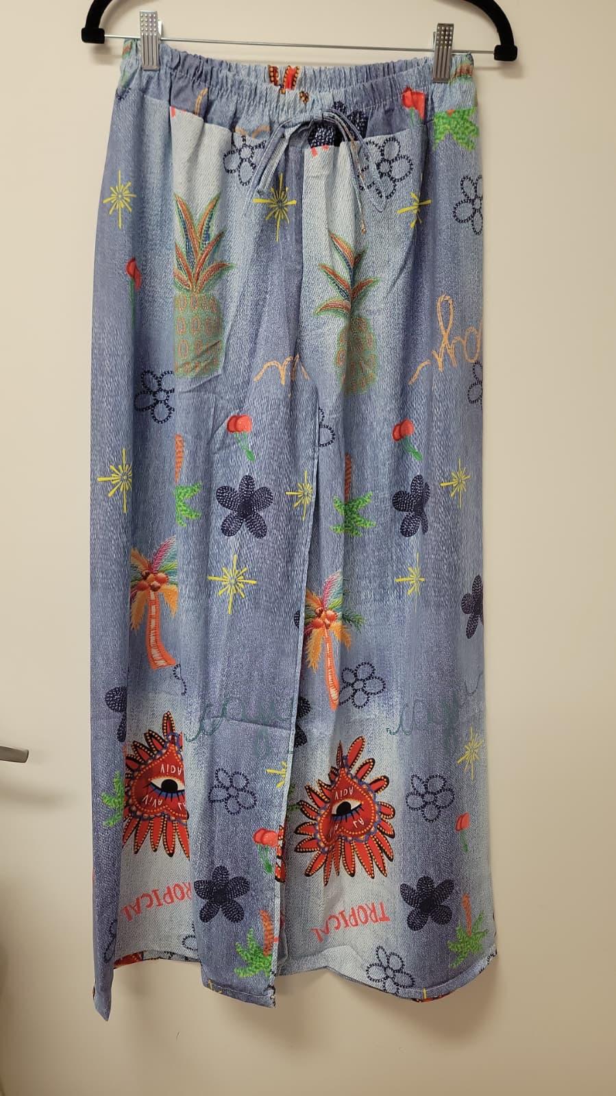 VITRP Blue Tropical Print Wide Leg Pants
