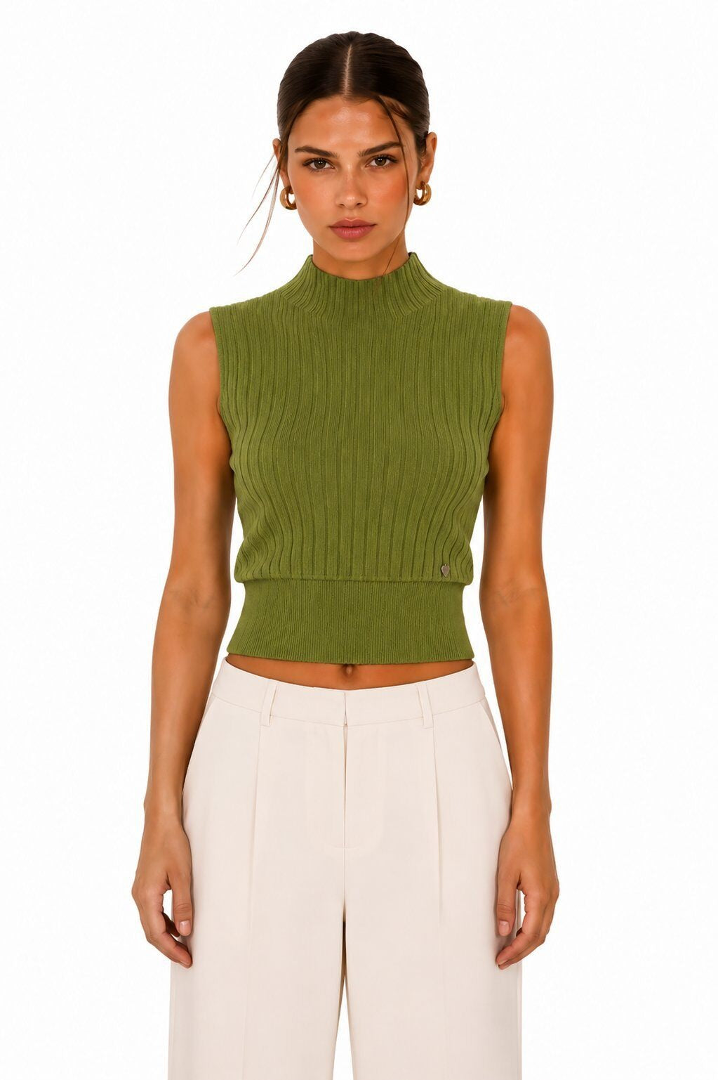 LURTS9 Olive Ribbed Turtleneck Sweater