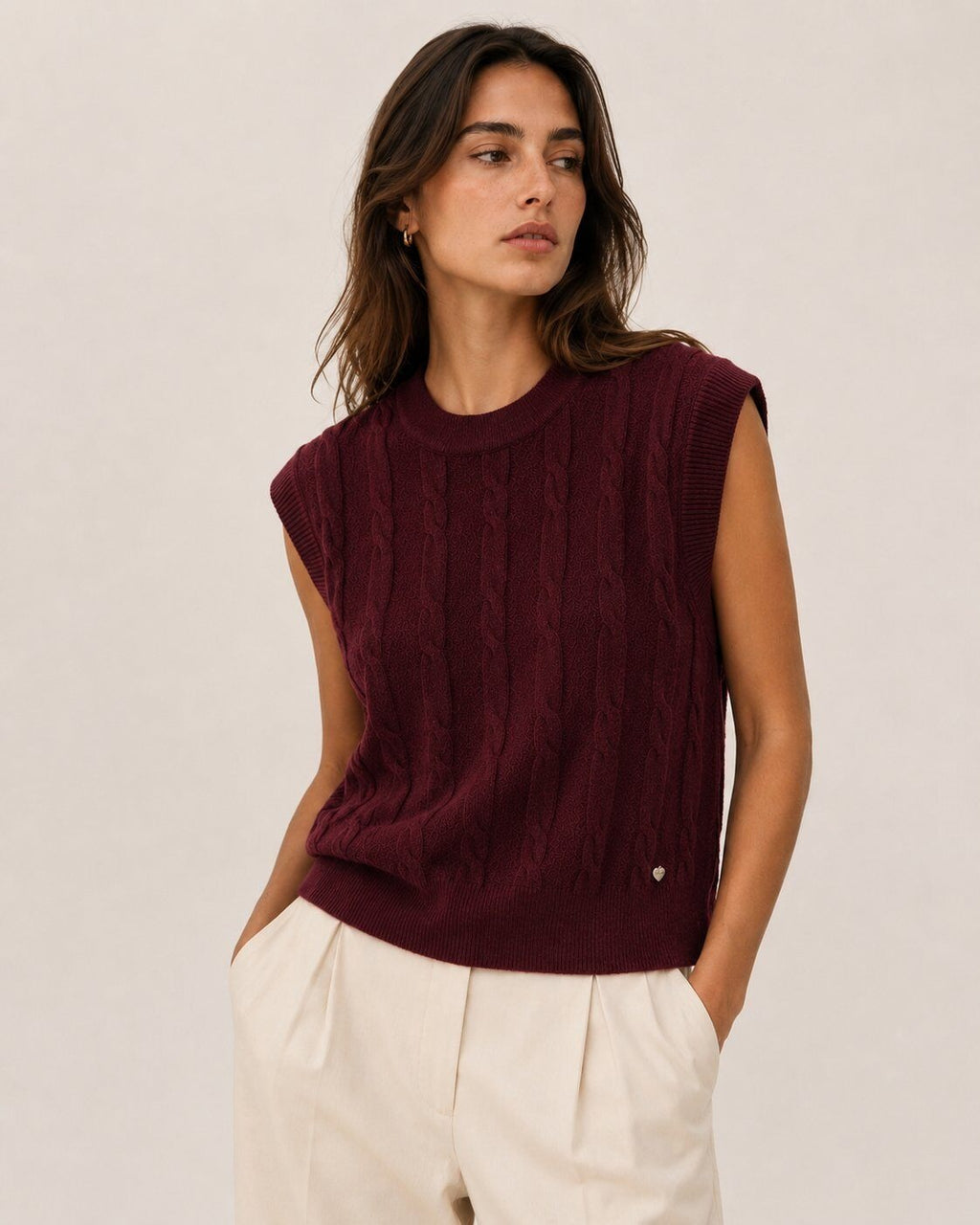 LUCKV6 Burgundy Cable Knit Vest