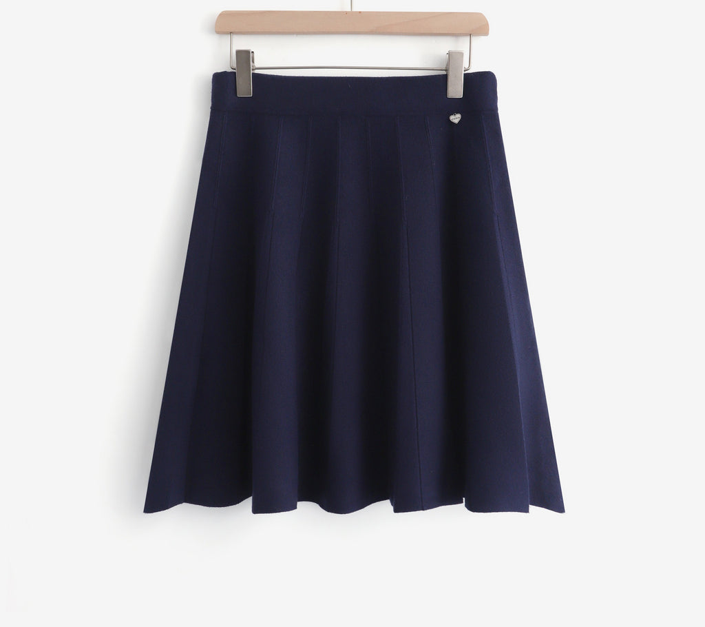 LUPKS10 Navy Pleated Knit Skirt