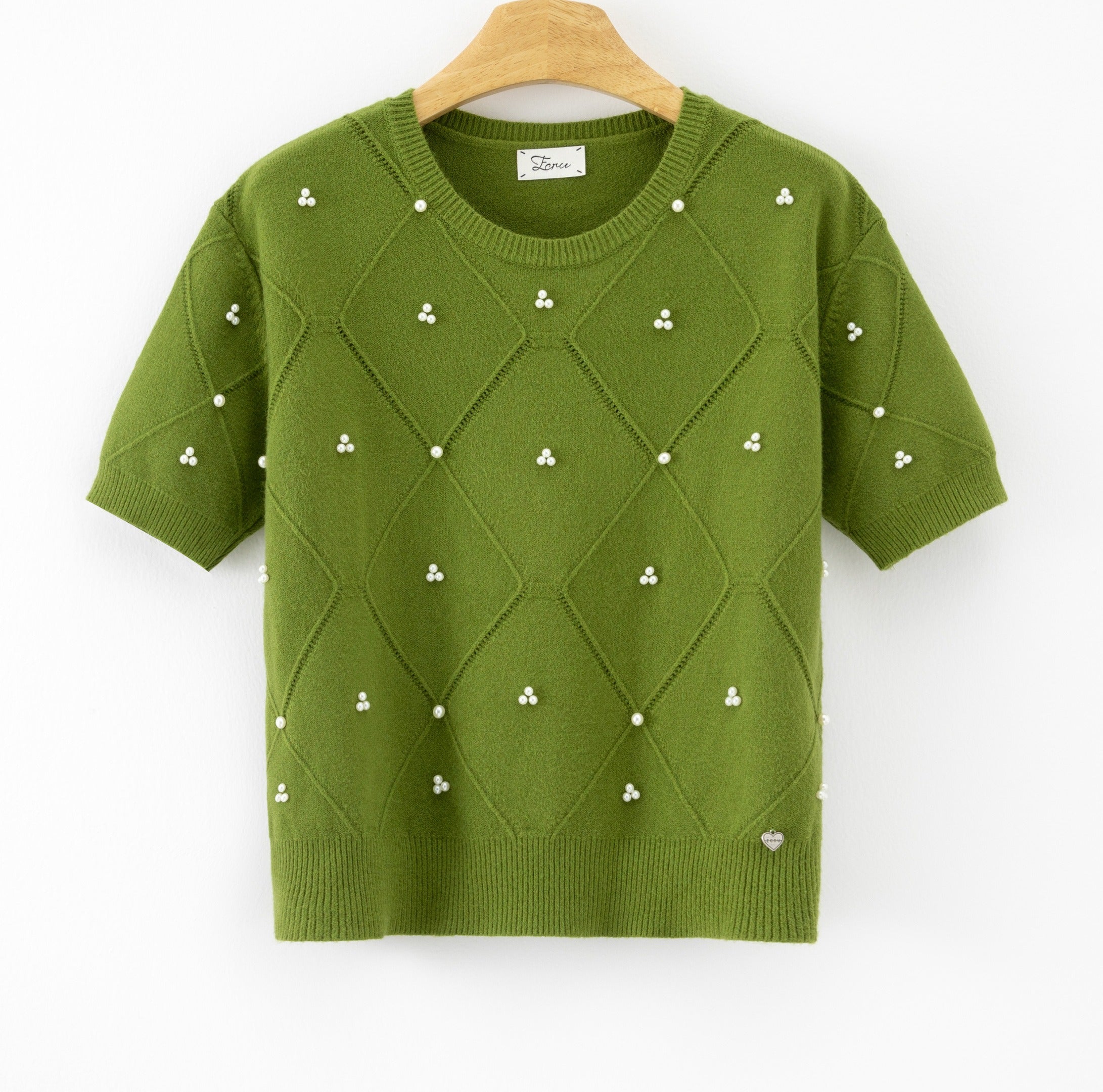 LUBDS9 Olive Beaded Diamond Sweater
