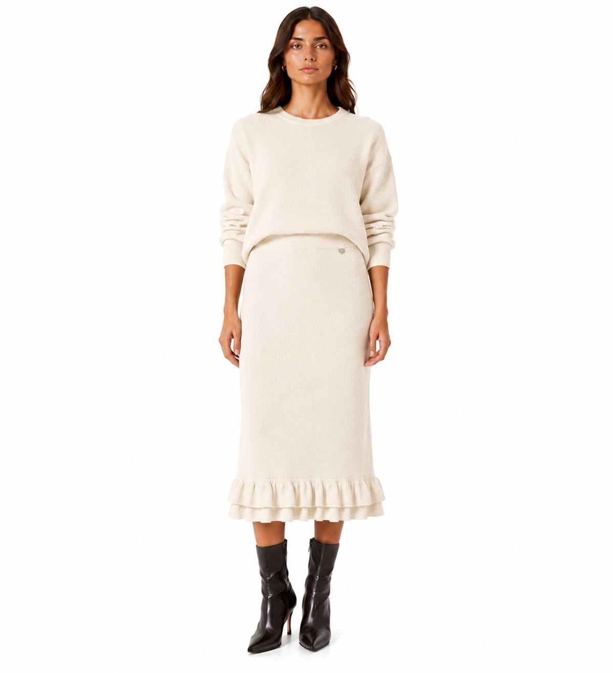 LULKS7 Cream Tiered Ruffle Skirt
