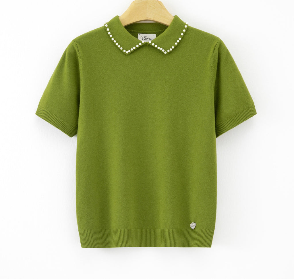 LUPCP9 Olive Pearl Collar Sweater