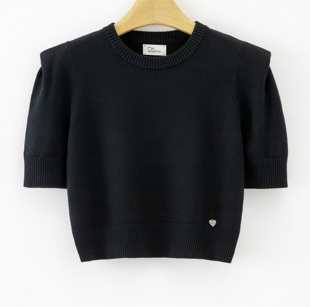 LUSSS2 Black Structured Shoulder Sweater