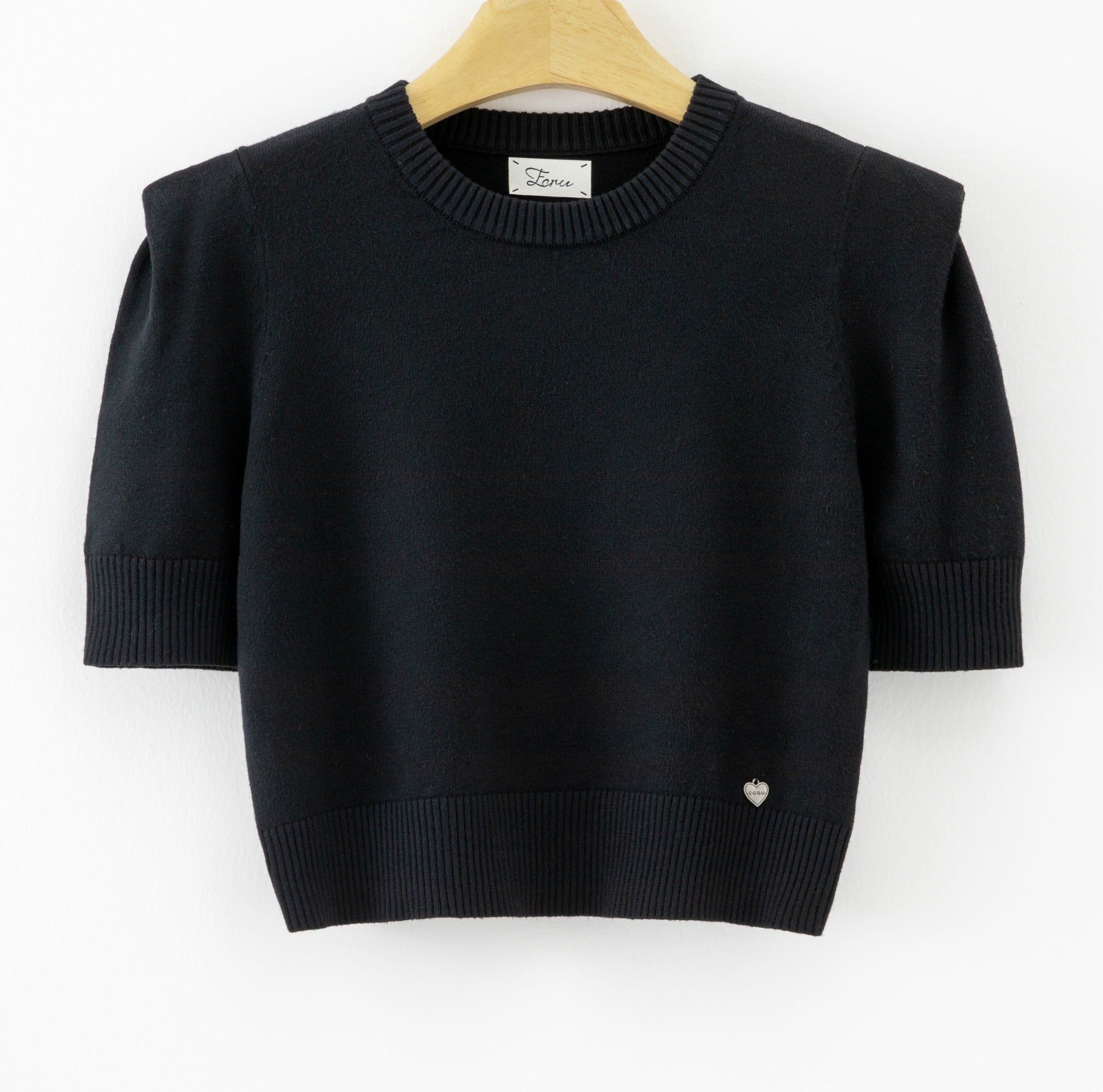LUSSS2 Black Structured Shoulder Sweater