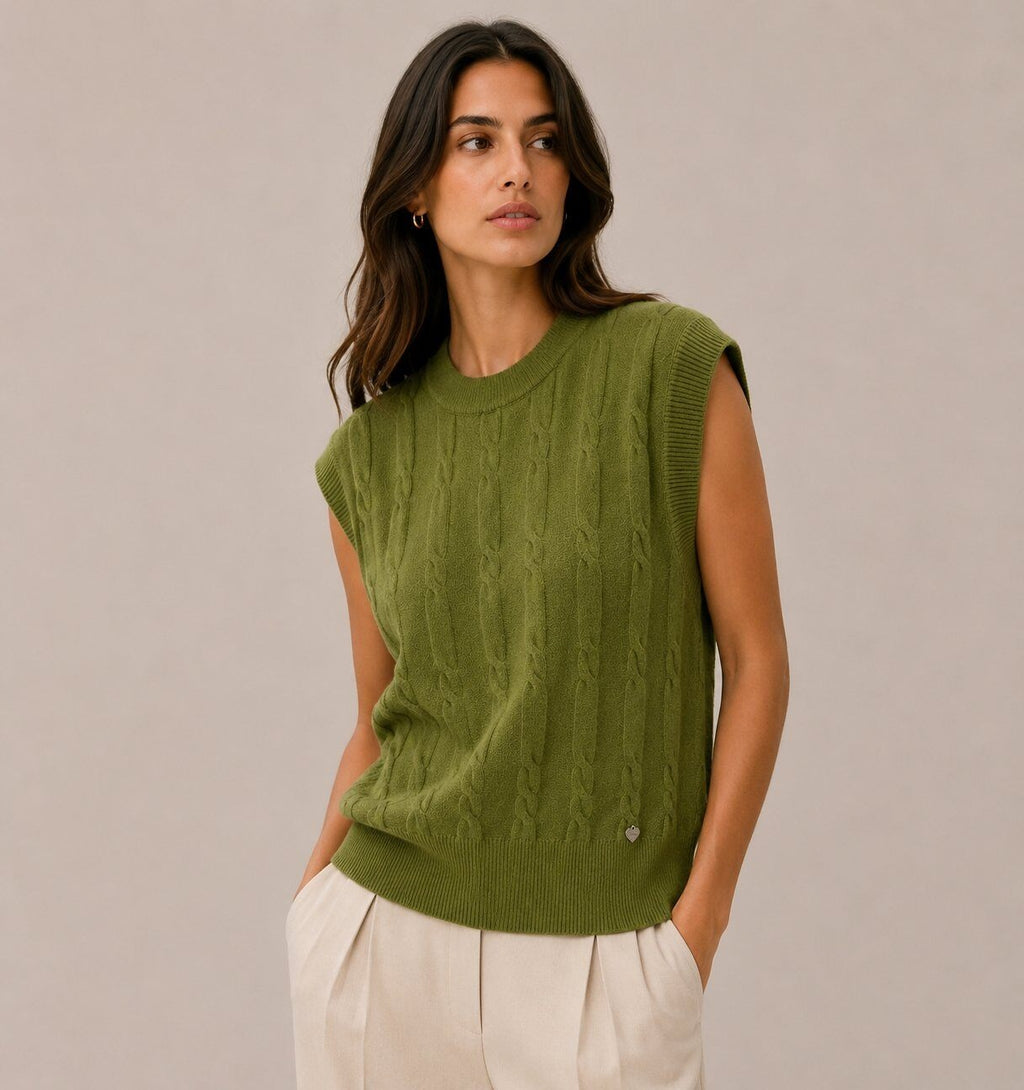 LUCKV9 Olive Cable Knit Vest