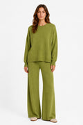 LU13 Olive Oversize Knit Set