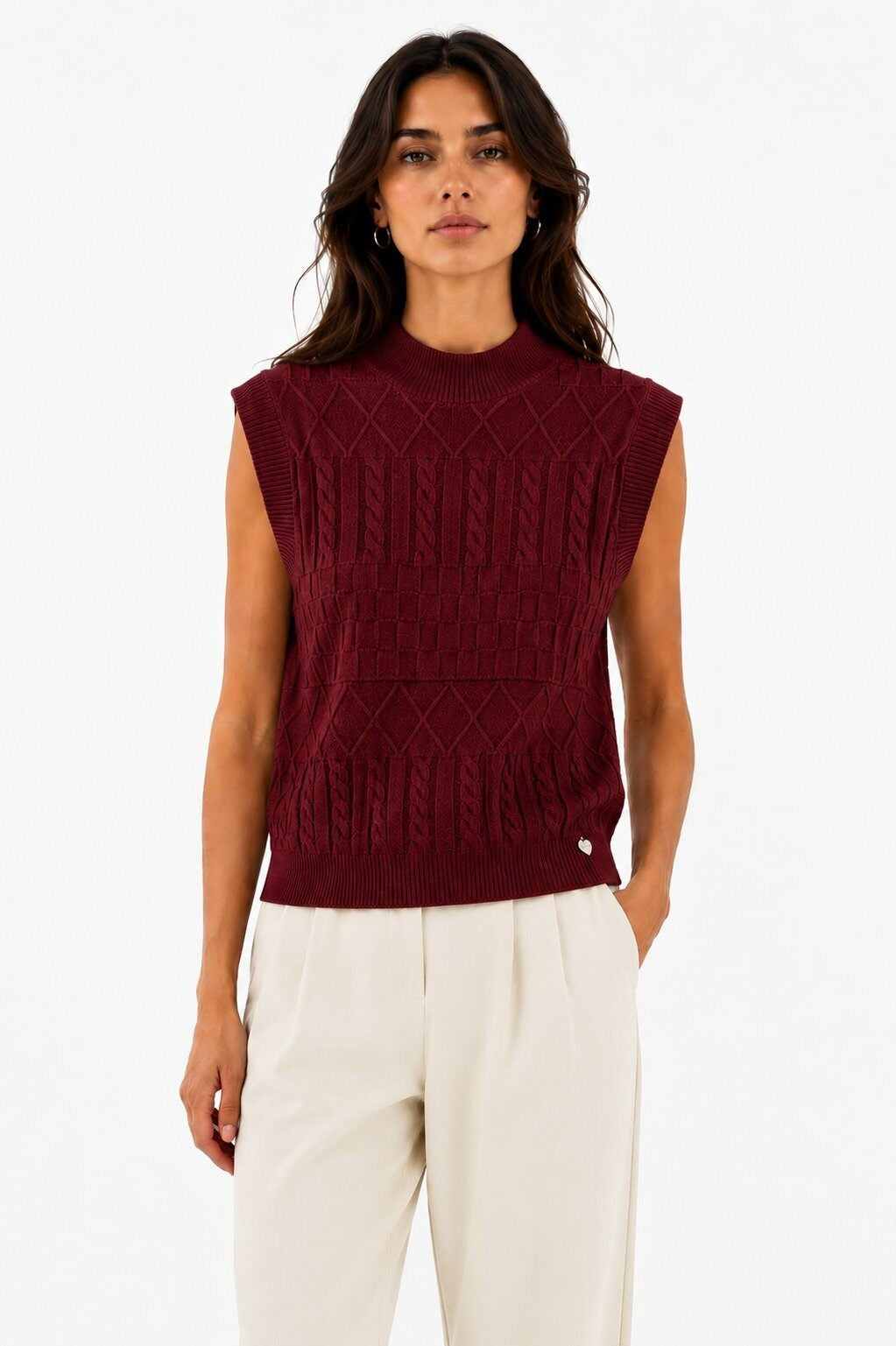 LUJKT6 Burgundy Jacquard Knit Tank Top