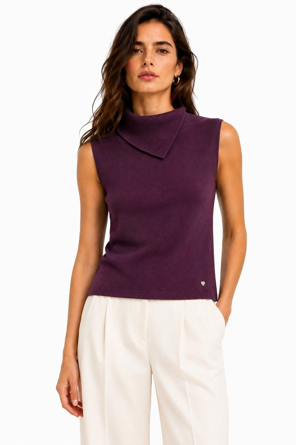 LUACT10 Purple Asymmetric Collar Top