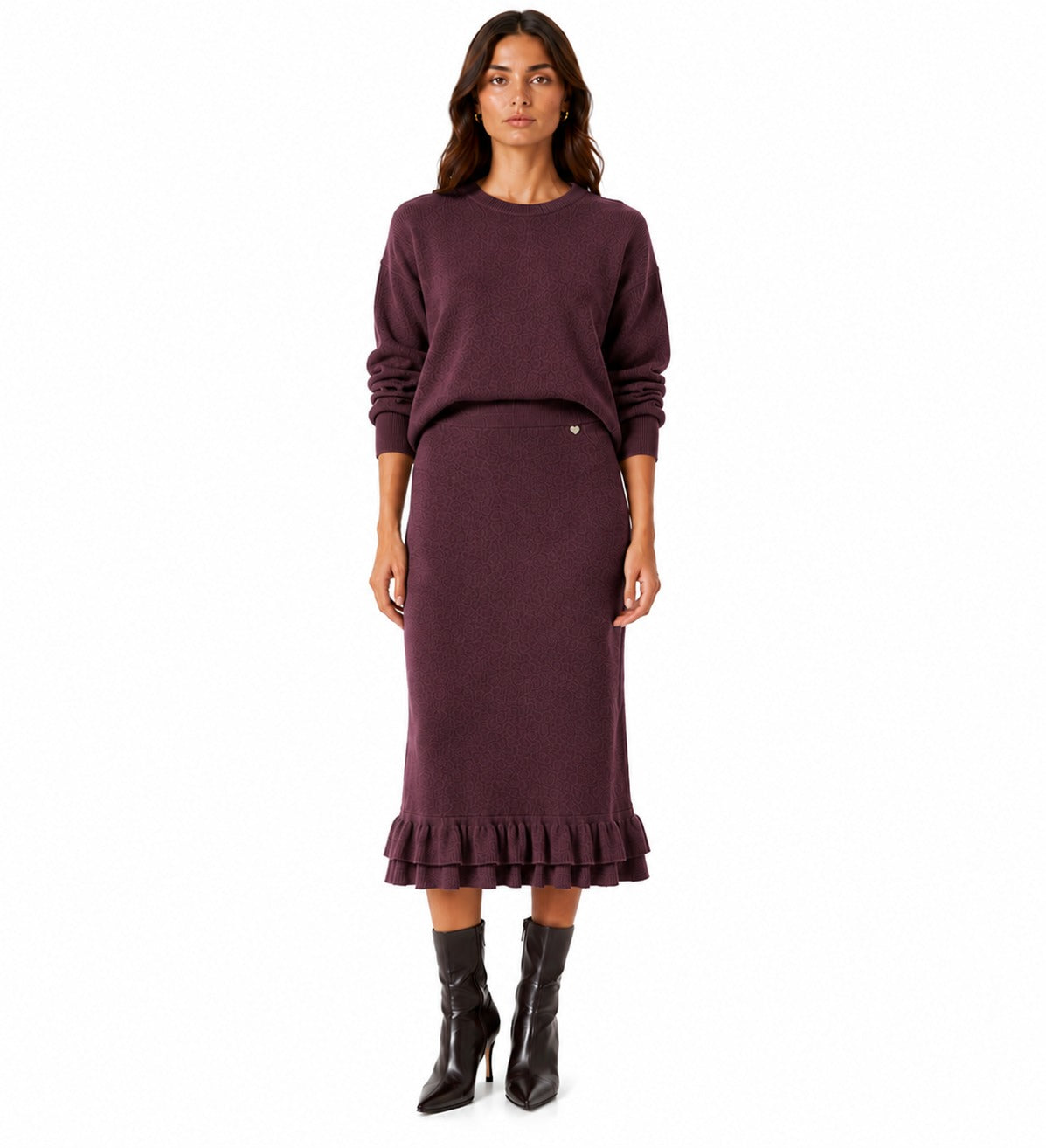 LULKS8 Plum Tiered Ruffle Skirt