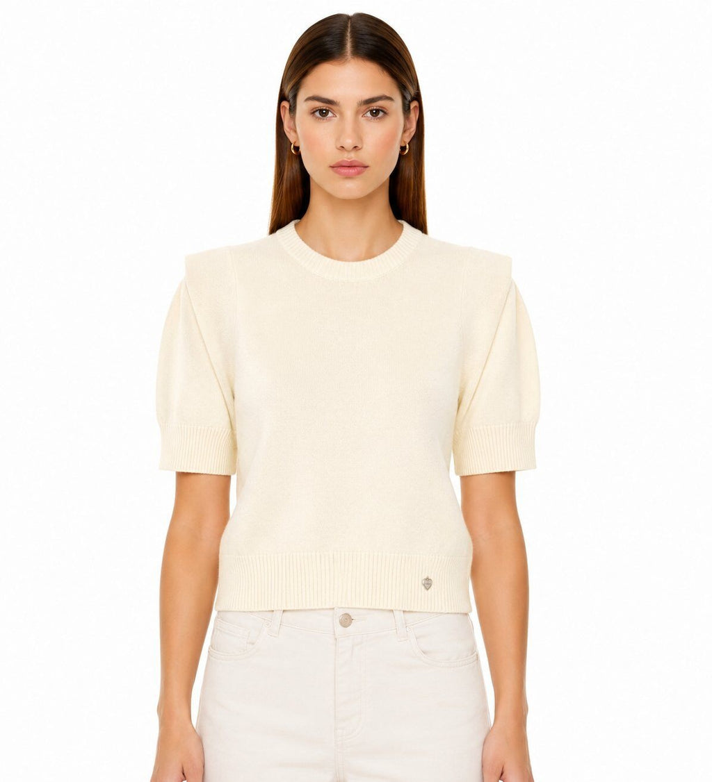 LUSSS4 White Structured Shoulder Sweater