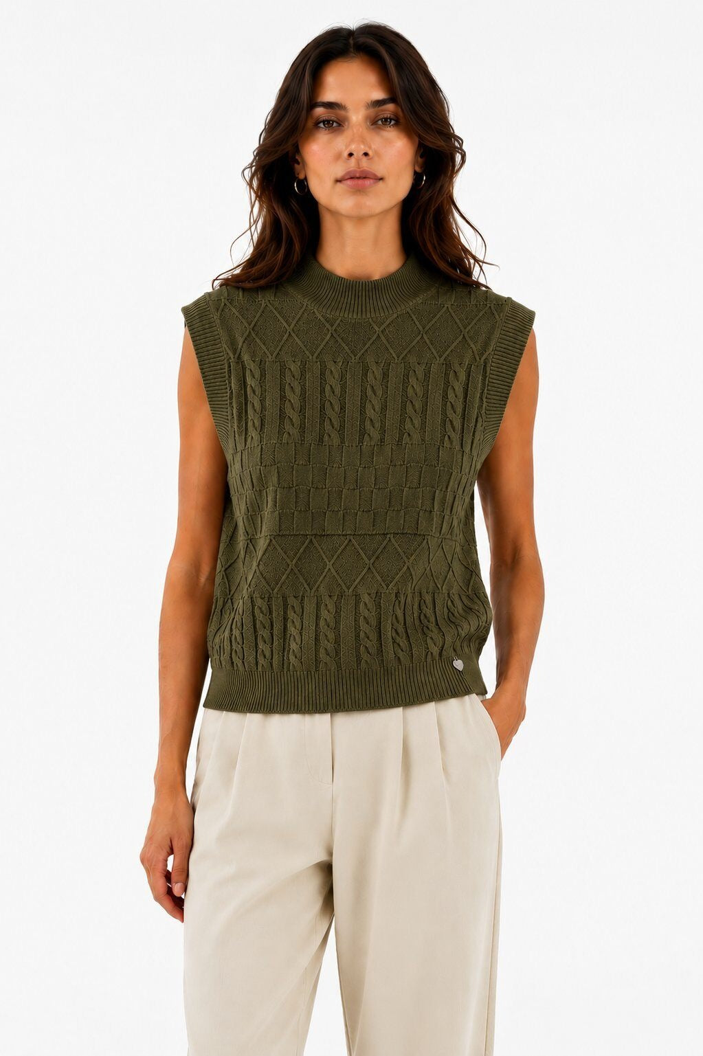 LUJKT8 Khaki Jacquard Knit Tank Top