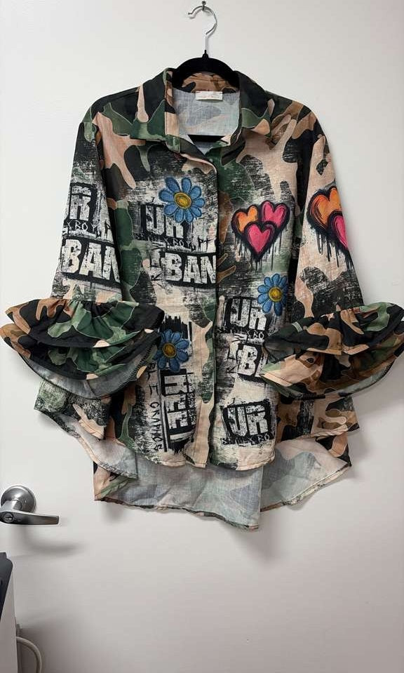ZOUG1 Camo Graffiti Print Shirt