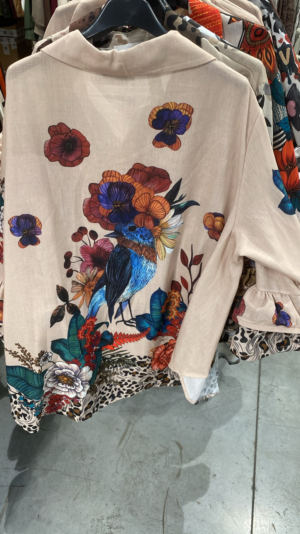 ZOFRBD Printed Bird Floral Shirt Beige