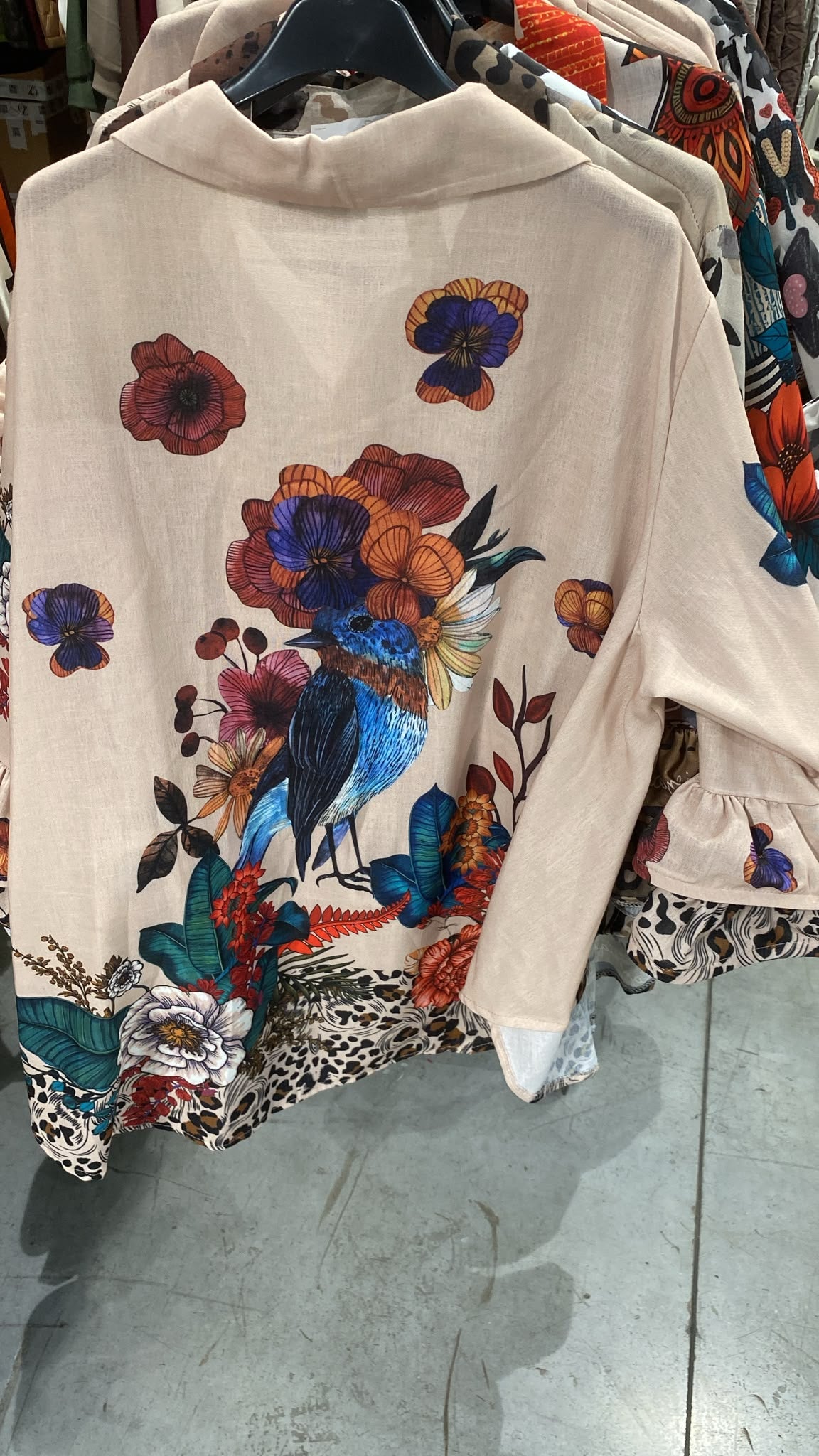 ZOFRBD Printed Bird Floral Shirt Beige