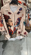 ZOFRBD Printed Bird Floral Shirt Beige