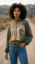 ZOJ25 Olive Equestrian Print Bomber Jacket
