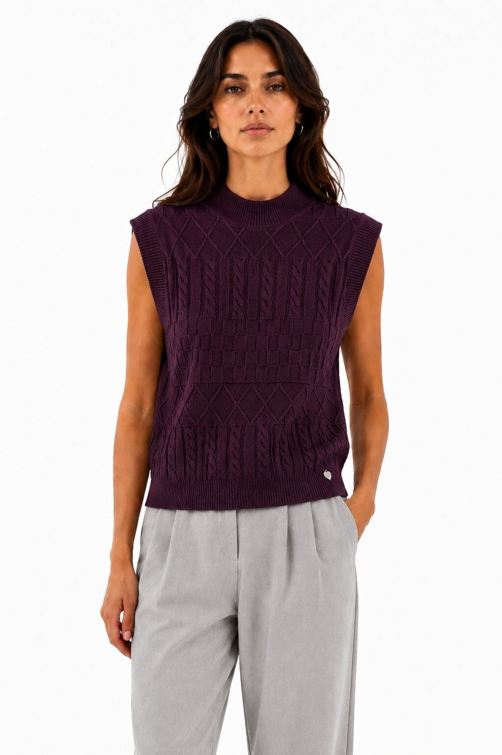 LUJKT10 Purple Jacquard Knit Tank Top