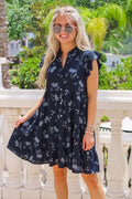 SWFTMNV Floral Tiered Mini Dress Navy